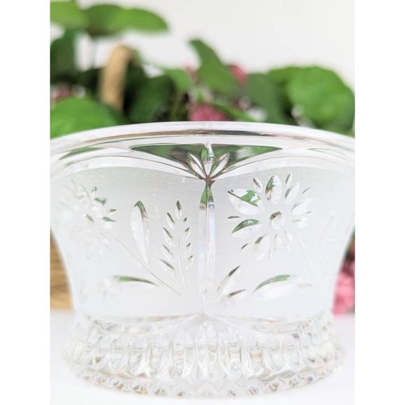 Vintage Frosted Crystal Candy Dish Floral Cut to Clear Glass Pedestal Bowl - Picture 10 of 10